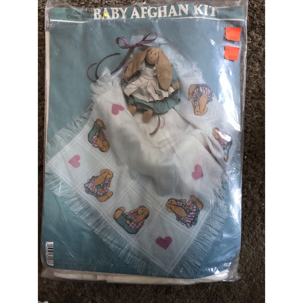 Vintage SWEET BUNNIES AFGHAN Counted Cross Stitch Kit BLAF-7 New Banal Designs